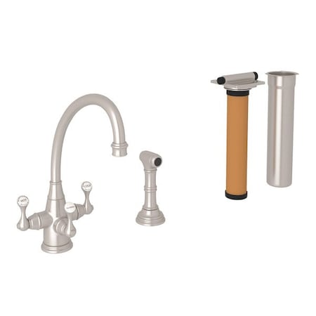 Perrin & Rowe Georgian Era Filtration Three Lever Kitchen Faucet U.KIT1520LS-STN-2